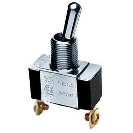 HUBBELL WIRING DEVICE-KELLEMS Commercial Grade, Panel Mount and Specialty Switches, Bat Handle Switches, Single Pole Single Throw, 10A 250V/10A 125V, Spade Terminals,  HBL11SP